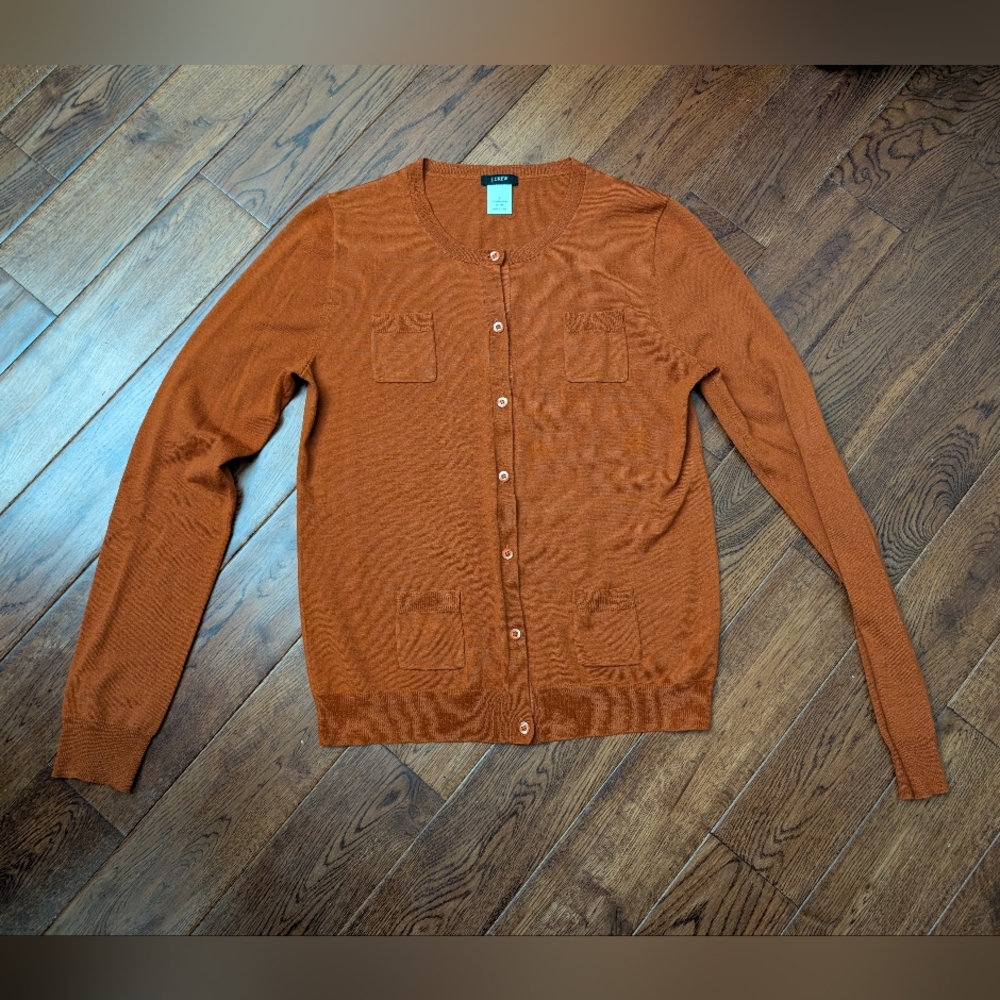 J Crew Women's Pumpkin Merino Wool Cardigan Sweater